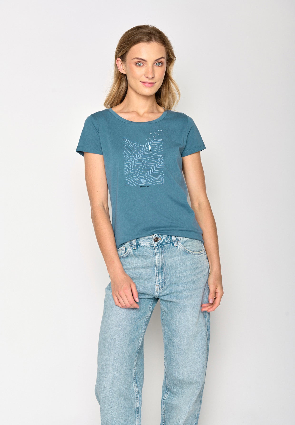 Blau:  Lässiges T-Shirt aus Bio-Baumwolle für Damen [17272]