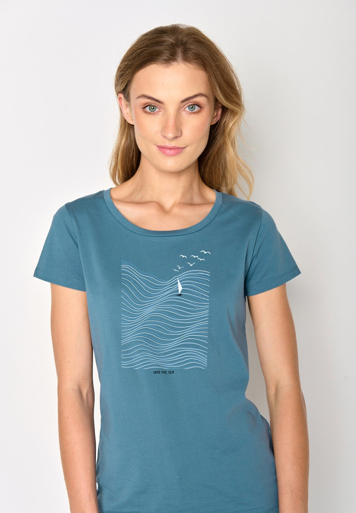 Blau:  Lässiges T-Shirt aus Bio-Baumwolle für Damen [17274]