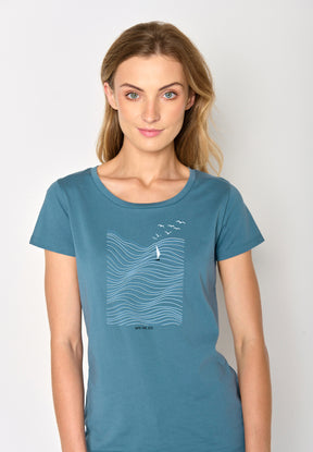 Blau:  Lässiges T-Shirt aus Bio-Baumwolle für Damen [17274]