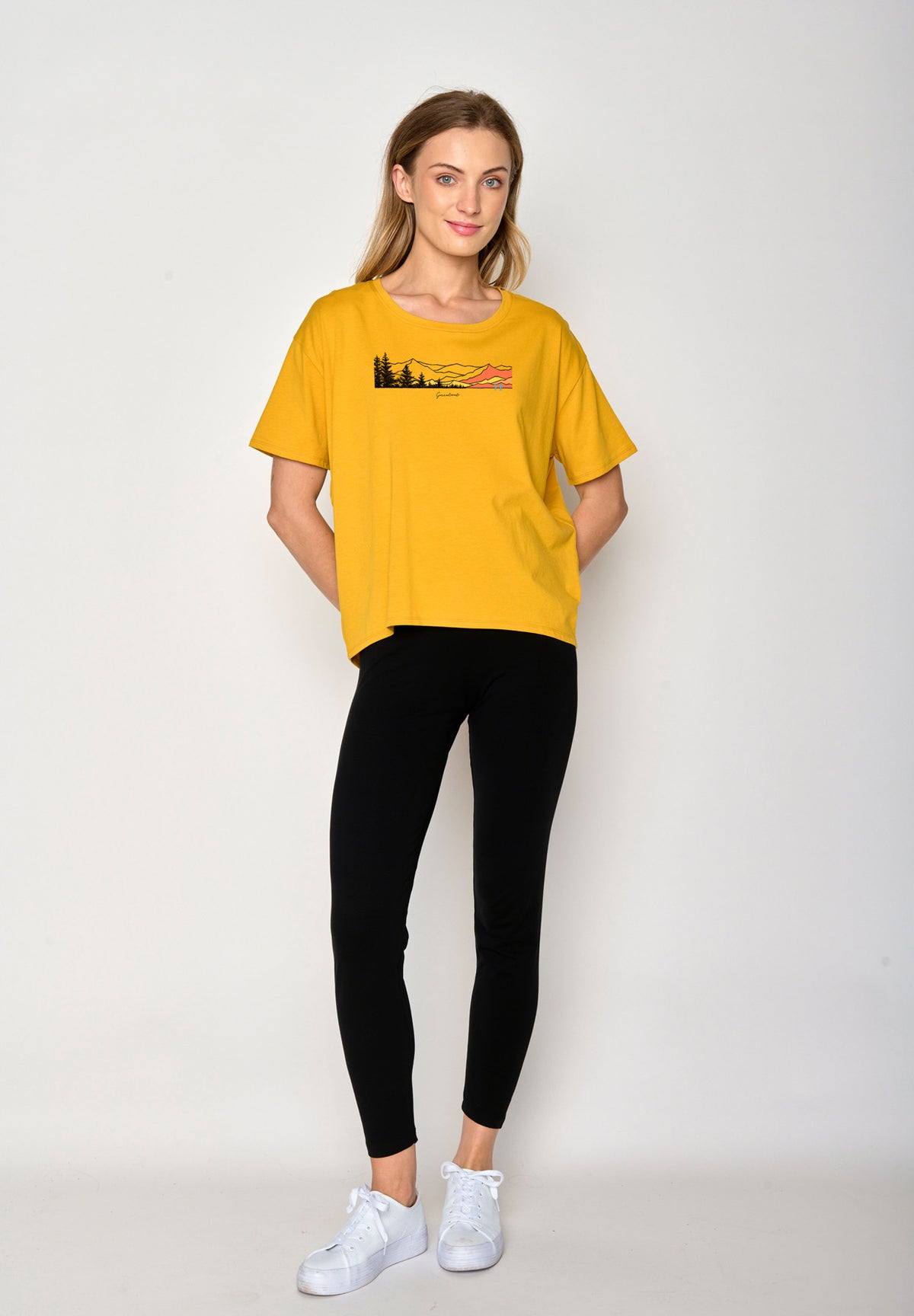 Gelb:  Lässiges T-Shirt aus Bio-Baumwoll Mix für Damen [17282]