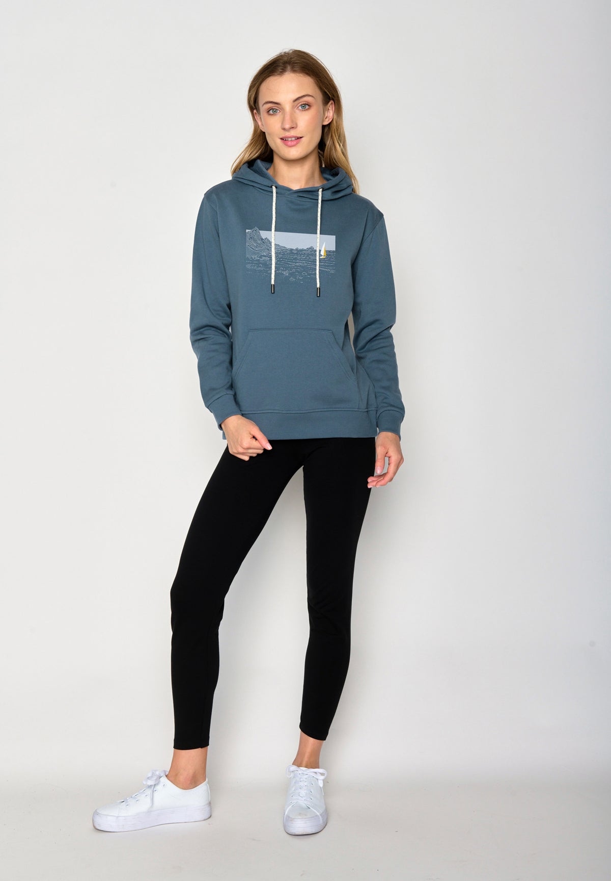 Blau:  Gemütlicher Hoodie aus Bio-Baumwolle für Damen [17303]