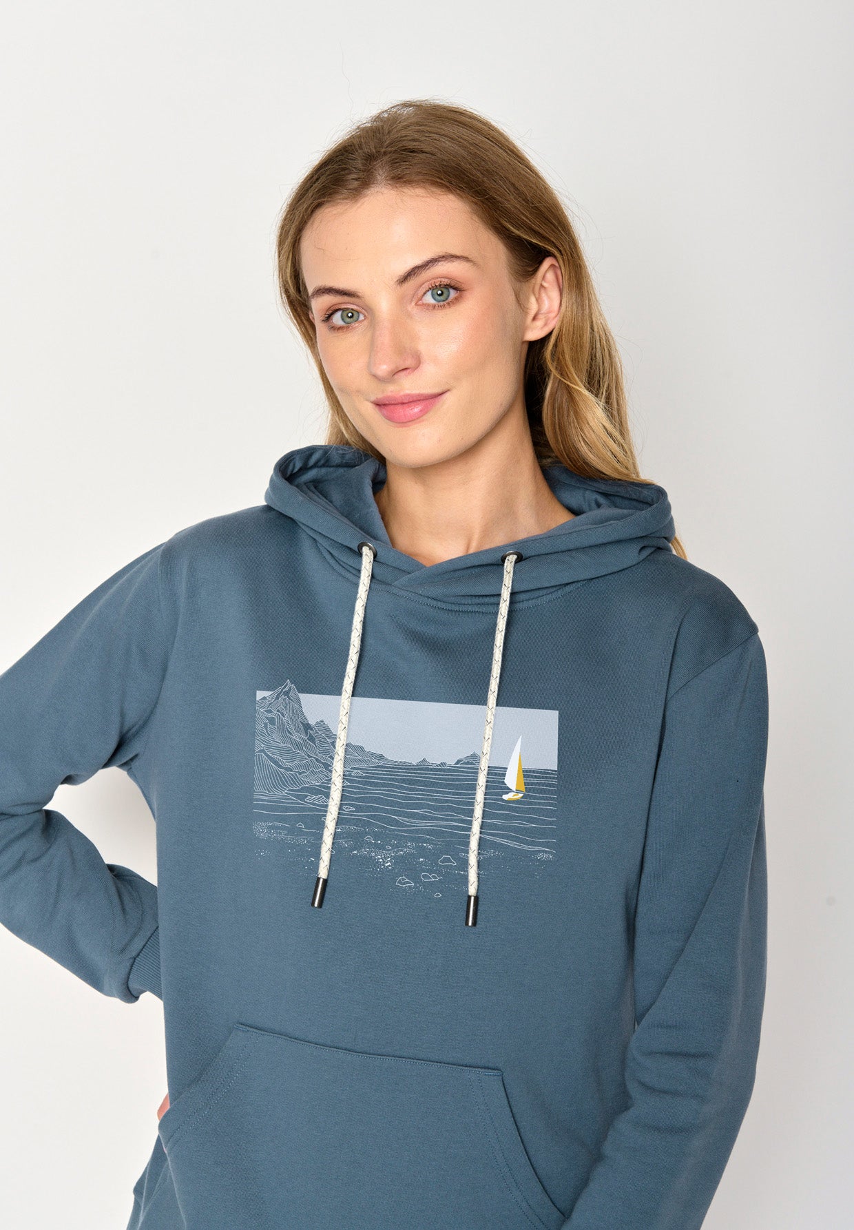 Vintage Blue: Gemütlicher Hoodie aus Bio-Baumwolle für Damen [17306]