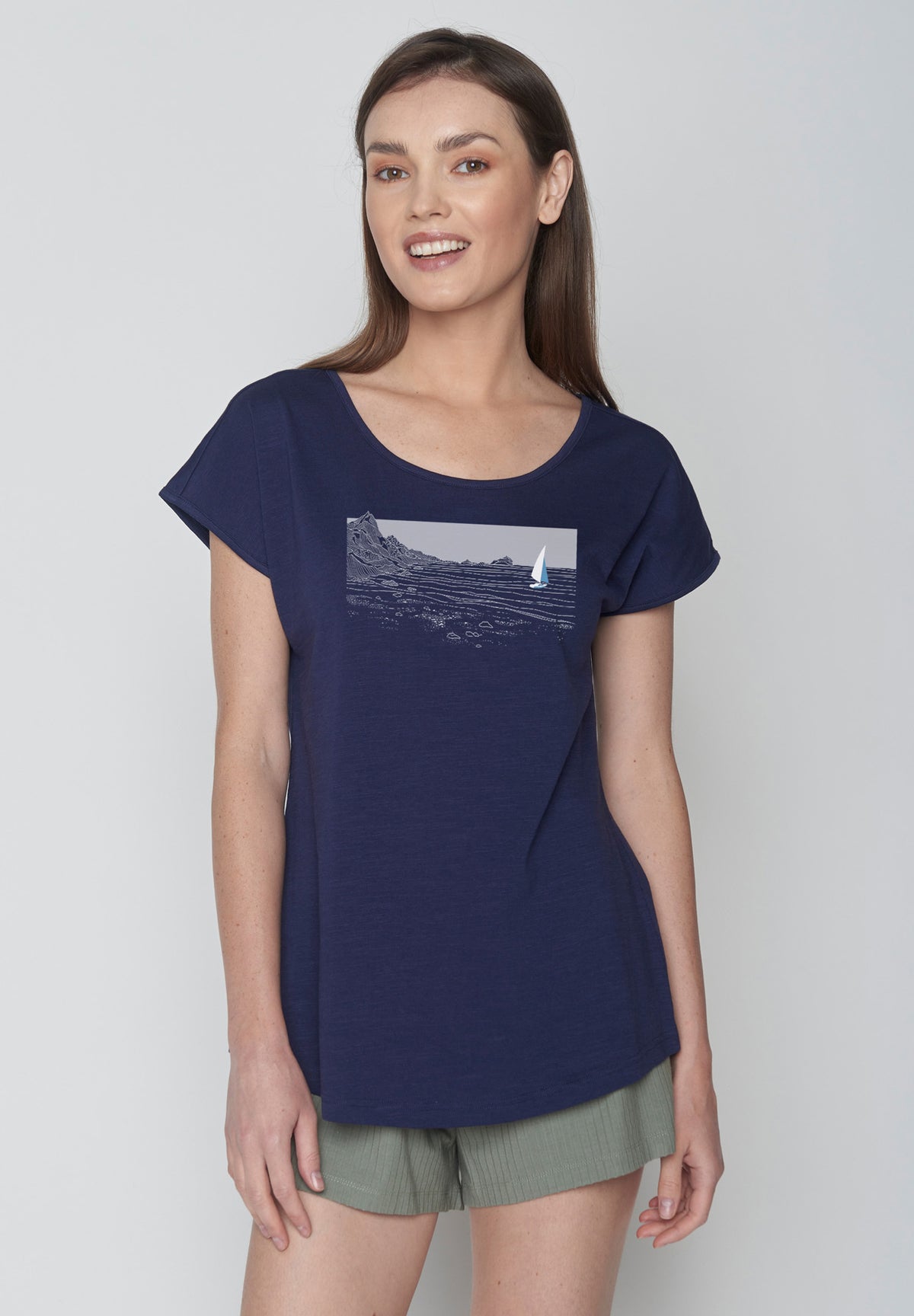 Navy: Lässiges T-Shirt aus Bio-Baumwolle für Damen [17311]