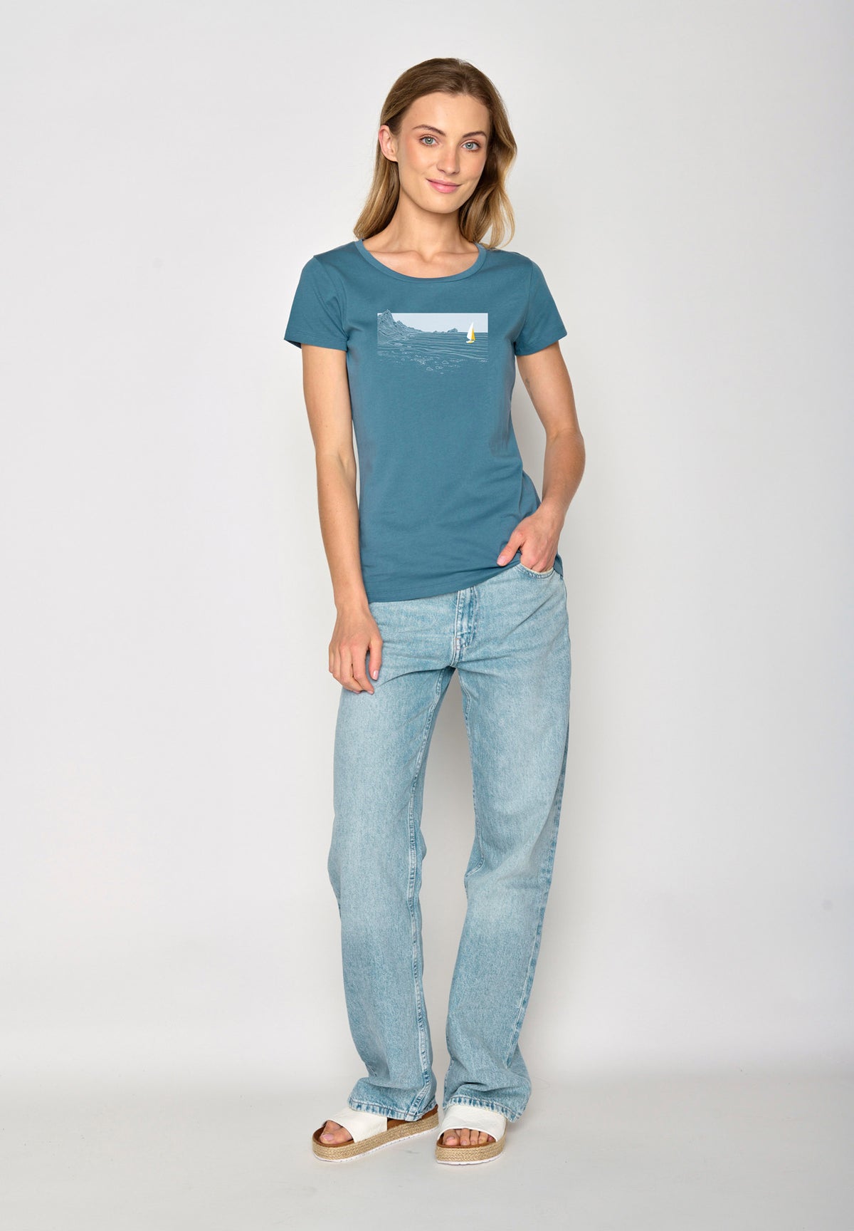 Blau:  Lässiges T-Shirt aus Bio-Baumwolle für Damen [17314]