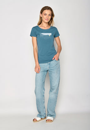 Blau:  Lässiges T-Shirt aus Bio-Baumwolle für Damen [17314]