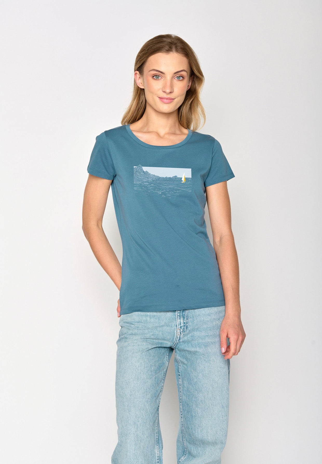 Blau:  Lässiges T-Shirt aus Bio-Baumwolle für Damen [17315]