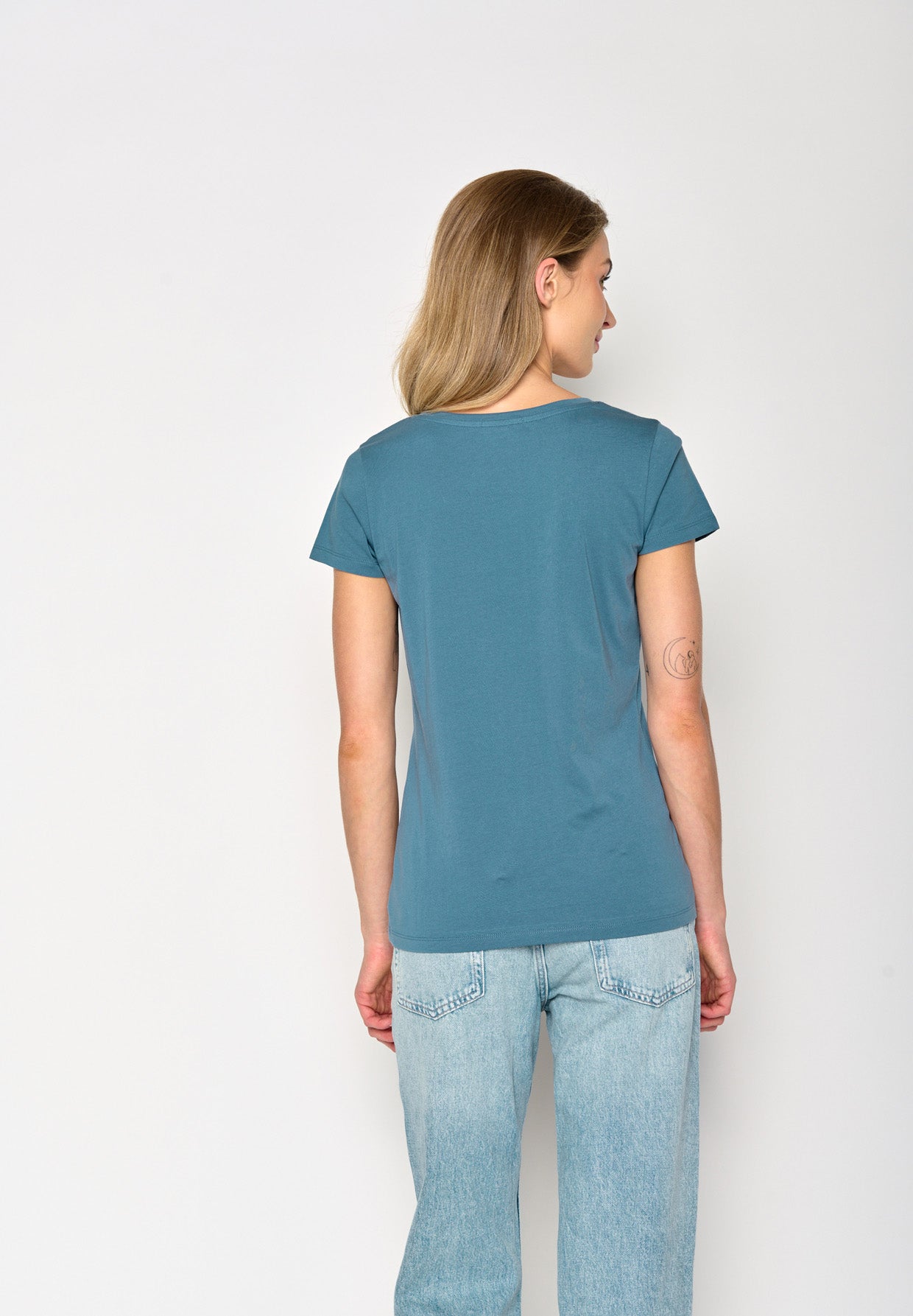 Blau:  Lässiges T-Shirt aus Bio-Baumwolle für Damen [17316]