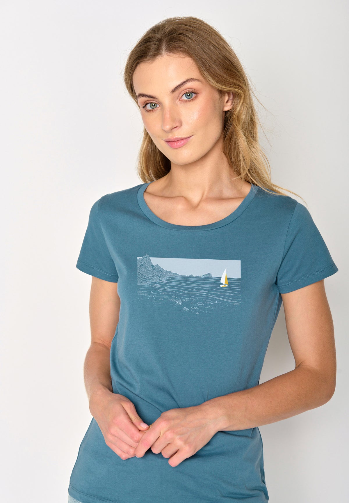 Blau:  Lässiges T-Shirt aus Bio-Baumwolle für Damen [17317]