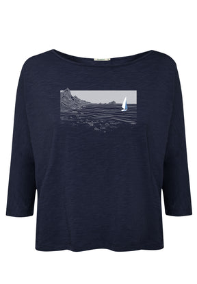 Navy Wash: Gemütliches Longsleeve aus Viskose (LENZING™ ECOVERO™) Mix für Damen [17318]