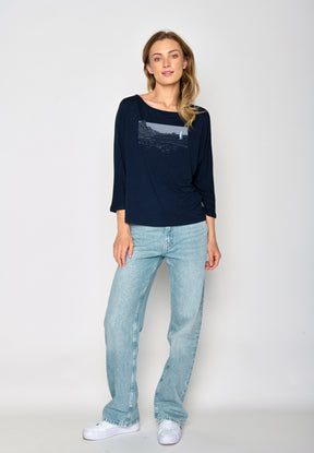 Navy Wash: Gemütliches Longsleeve aus Viskose (LENZING™ ECOVERO™) Mix für Damen [17319]