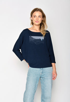 Navy Wash: Gemütliches Longsleeve aus Viskose (LENZING™ ECOVERO™) Mix für Damen [17320]