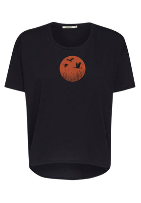 Black: Lässiges T-Shirt aus Bio-Baumwoll-Mix für Damen [17329]