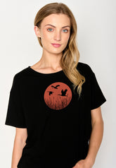 Black: Lässiges T-Shirt aus Bio-Baumwoll-Mix für Damen [17333]