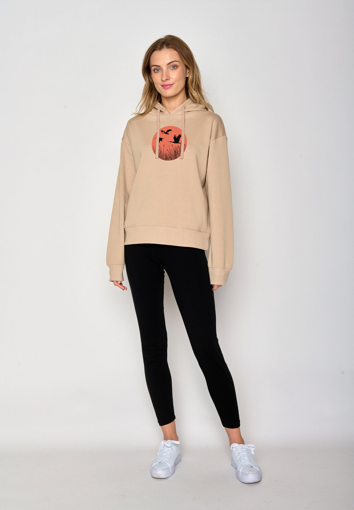 Latte: Gemütlicher Hoodie aus Bio-Baumwoll Mix für Damen [17336]