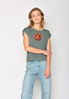 Dirty Olive: Lässiges Shirt aus LENZING™ TENCEL™ Mix für Damen [17358]