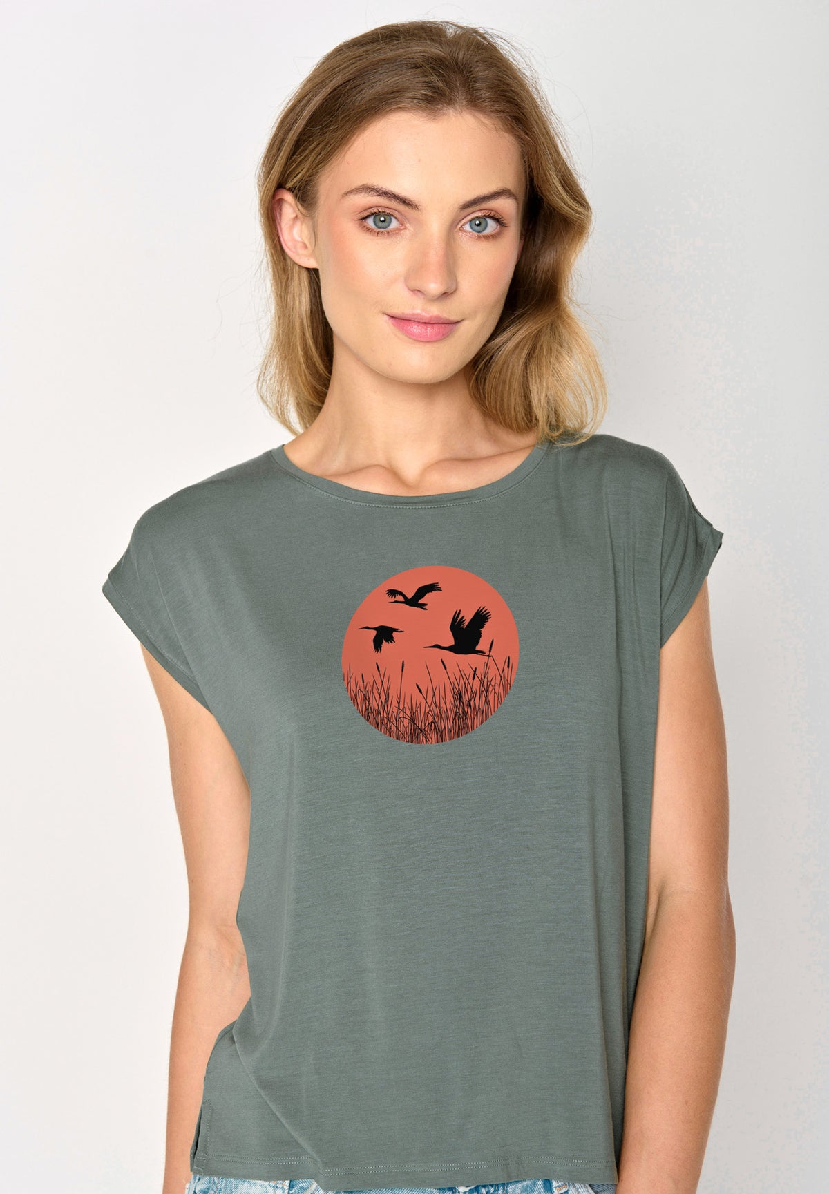 Dirty Olive: Lässiges Shirt aus LENZING™ TENCEL™ Mix für Damen [17360]