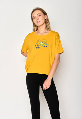 Gelb:  Lässiges T-Shirt aus Bio-Baumwoll Mix für Damen [17364]