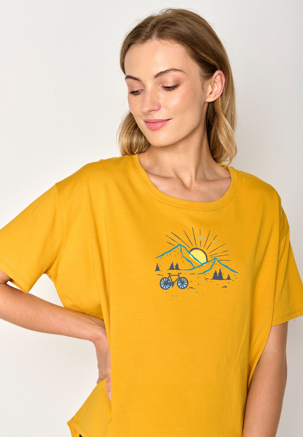Gelb:  Lässiges T-Shirt aus Bio-Baumwoll Mix für Damen [17366]
