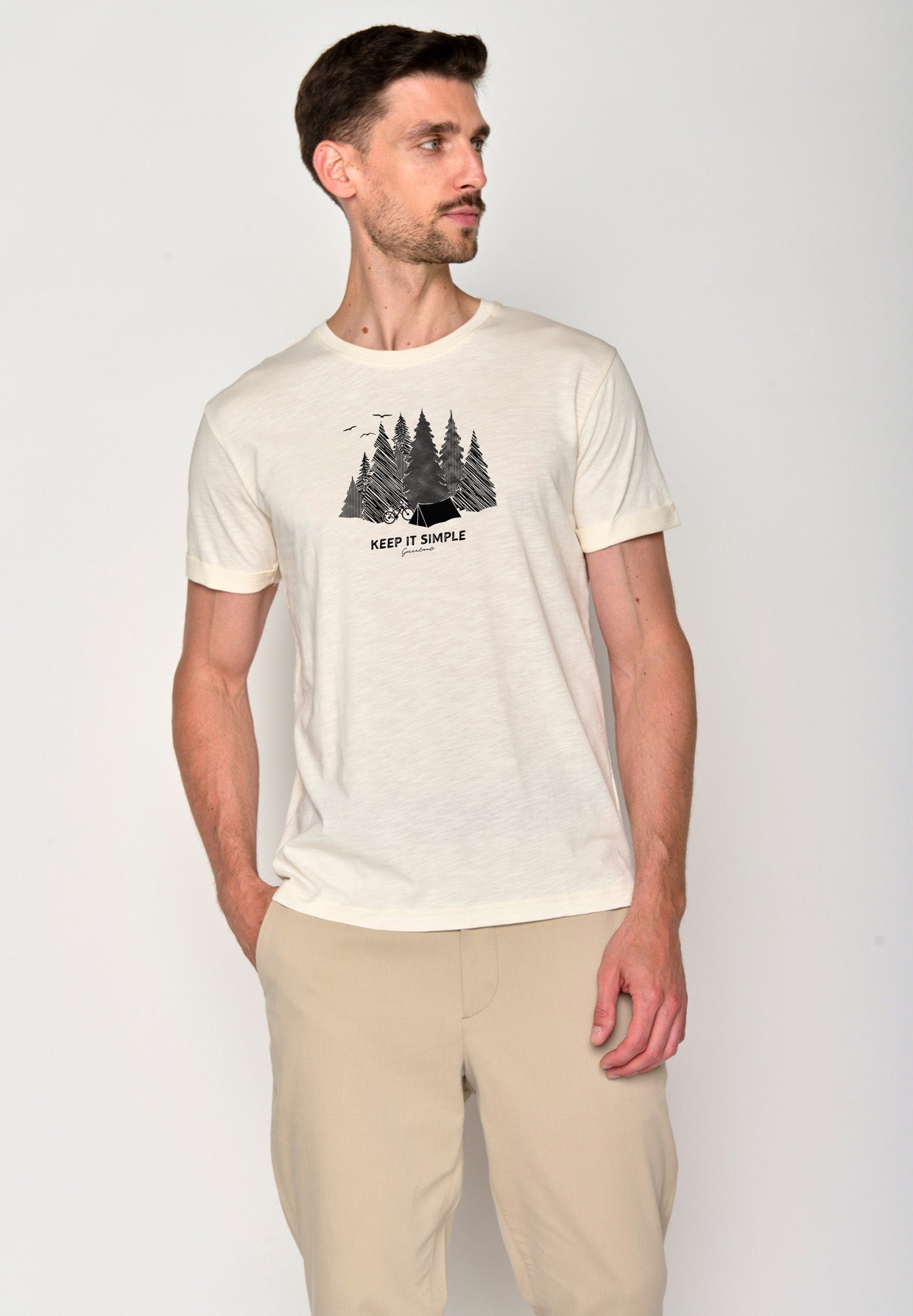 Creme White: Lässiges T-Shirt aus Bio-Baumwoll Mix für Herren [17398]