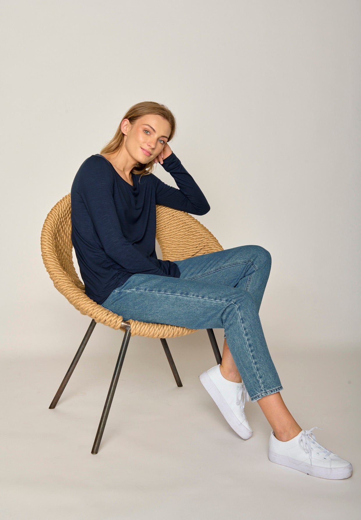 Blau:  Lässiges Longsleeve aus Viskose (LENZING™ ECOVERO™) Mix für Damen [17406]