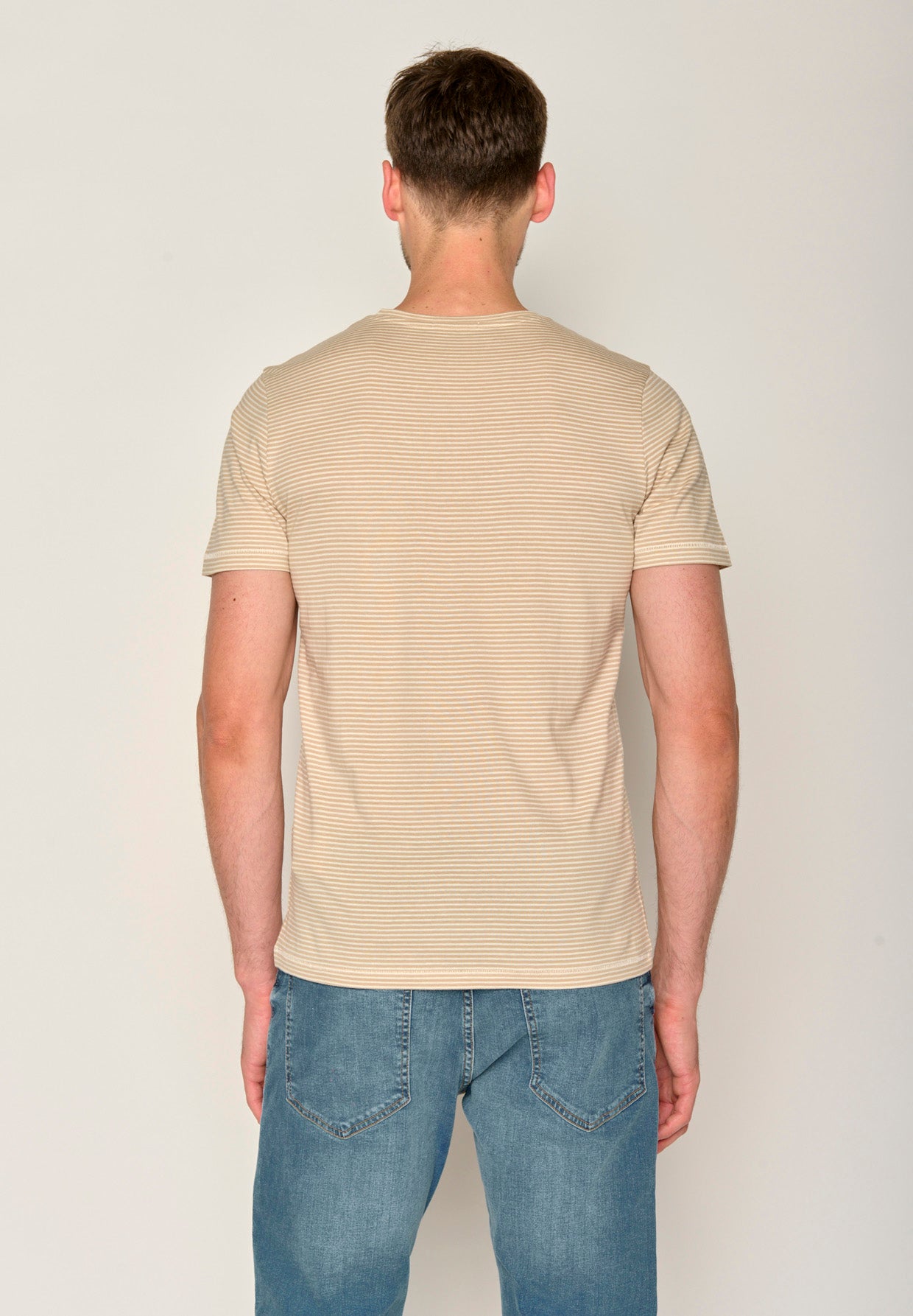 Beige Stripes: Sportliches T-Shirt aus Bio-Baumwolle für Herren [17585]