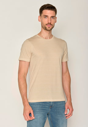 Beige Stripes: Sportliches T-Shirt aus Bio-Baumwolle für Herren [17586]