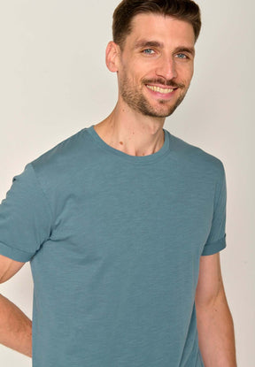 Blau:  Lässiges T-Shirt aus Bio-Baumwoll Mix für Herren [17599]