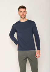 Navy: Elegantes Longsleeve aus Bio-Baumwolle für Herren [17612]