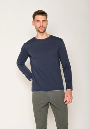 Blau:  Elegantes Longsleeve aus Bio-Baumwolle für Herren [17612]