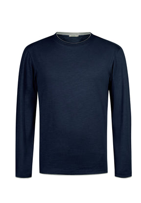 Navy: Elegantes Longsleeve aus Bio-Baumwolle für Herren [17617]