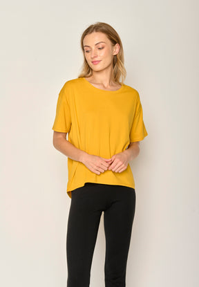 Golden Yellow: Lässiges T-Shirt aus Bio-Baumwoll-Mix für Damen [17721]