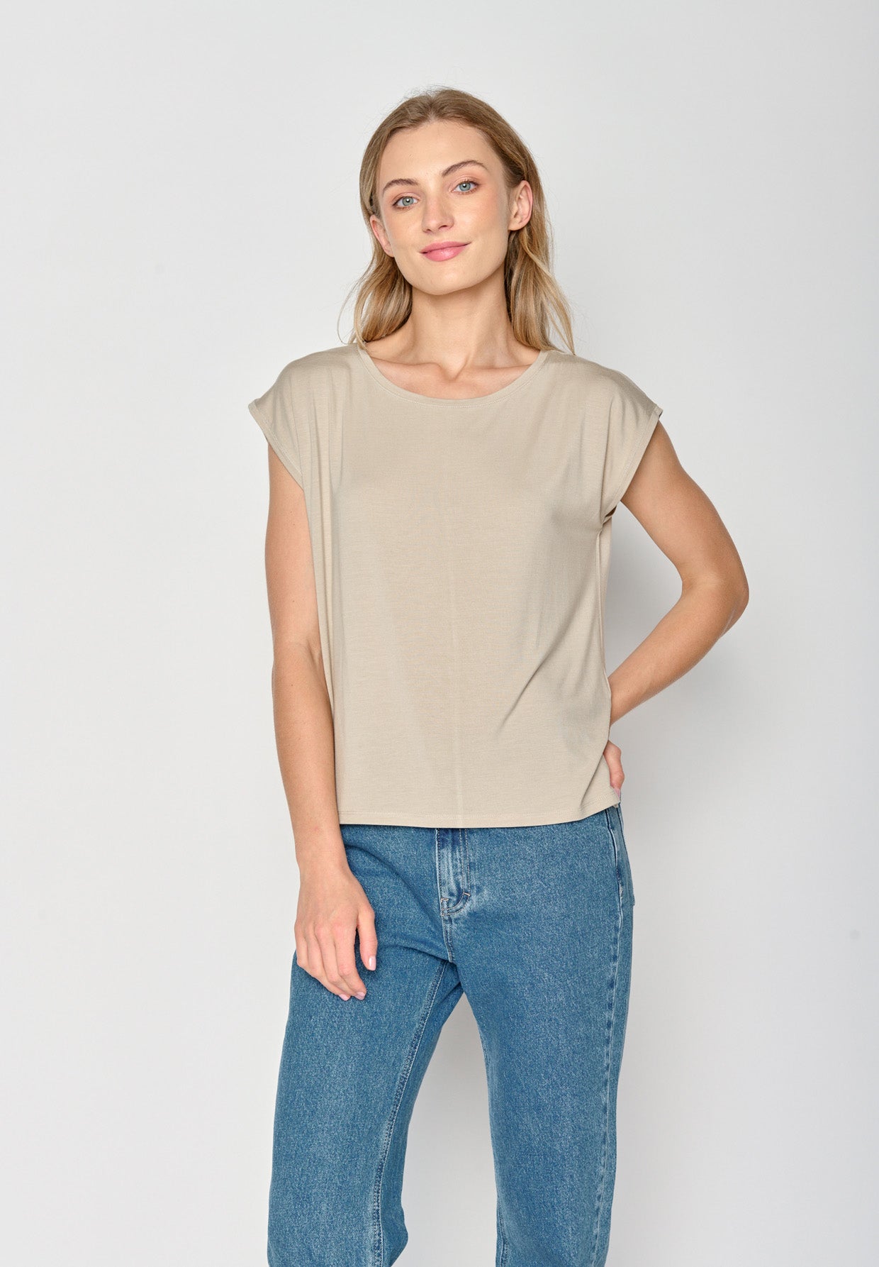 Latte: Lässiges Shirt aus LENZING™ TENCEL™ Mix für Damen [17747]