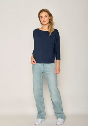 Navy Wash: Gemütliches Longsleeve aus Viskose (LENZING™ ECOVERO™) Mix für Damen [17757]