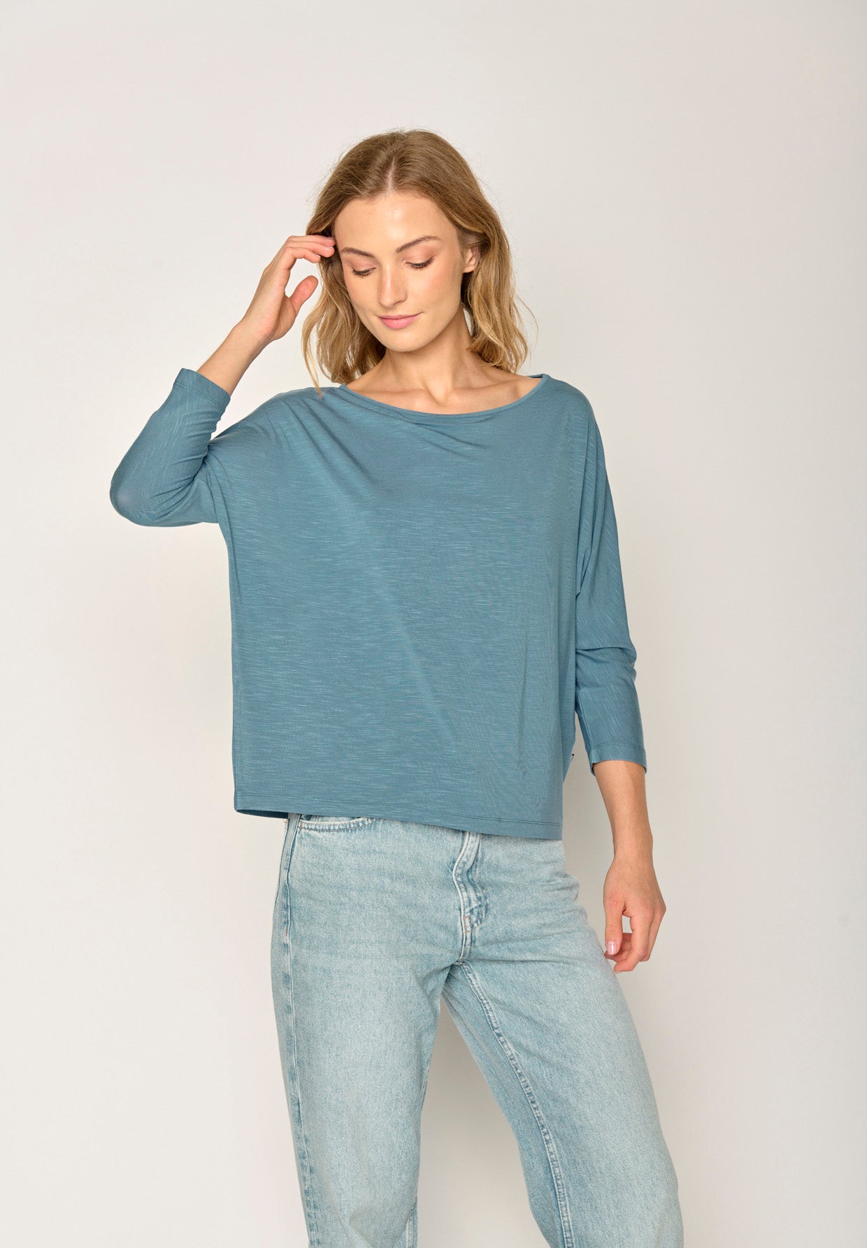 Blau:  Gemütliches Longsleeve aus Viskose (LENZING™ ECOVERO™) Mix für Damen [17766]