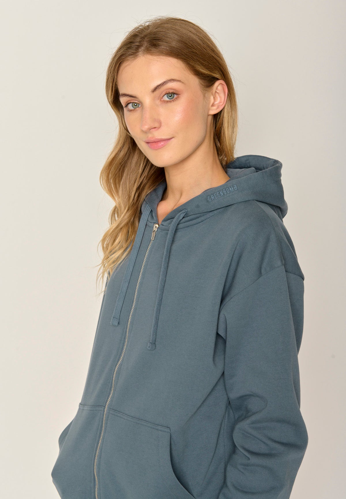 Blau:  Lässige Sweatjacke aus Baumwolle für Damen [17882]