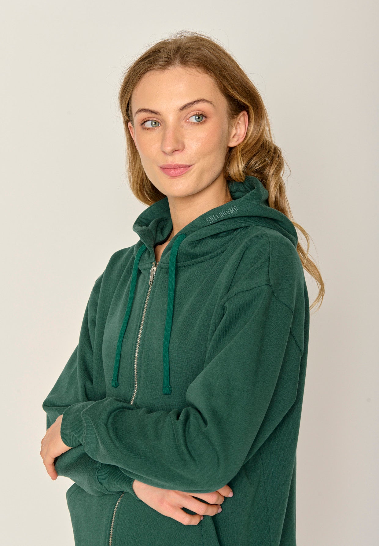 Grün:  Lässige Sweatjacke aus Baumwolle für Damen [17888]