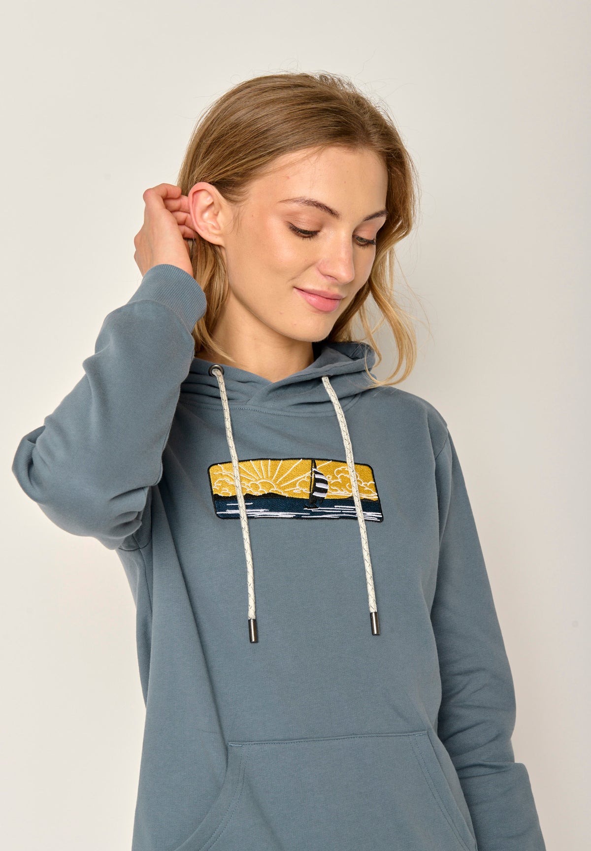 Blau:  Gemütlicher Hoodie aus Bio-Baumwolle für Damen [17939]