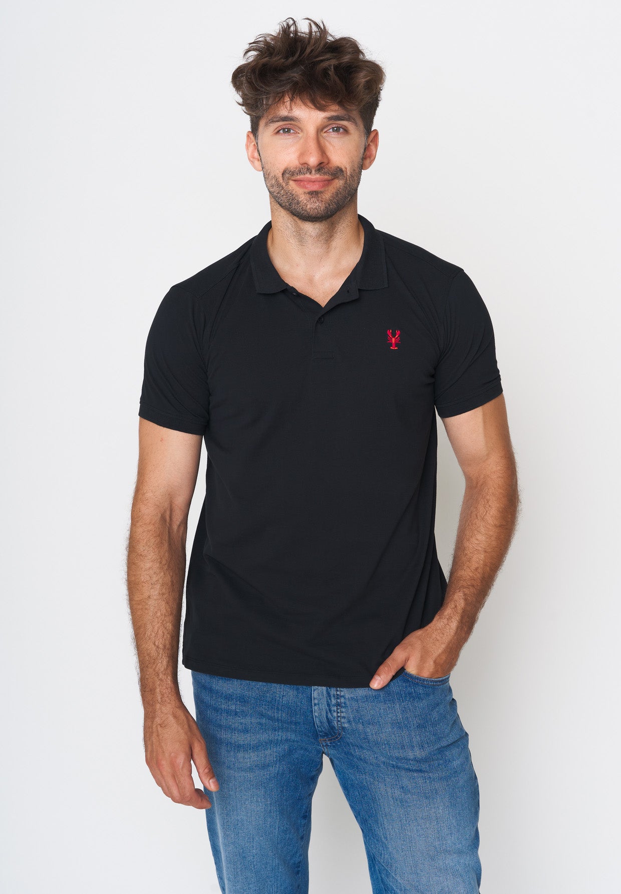 Black: Sportliches Polo aus Baumwoll-Mix für Herren [17948]