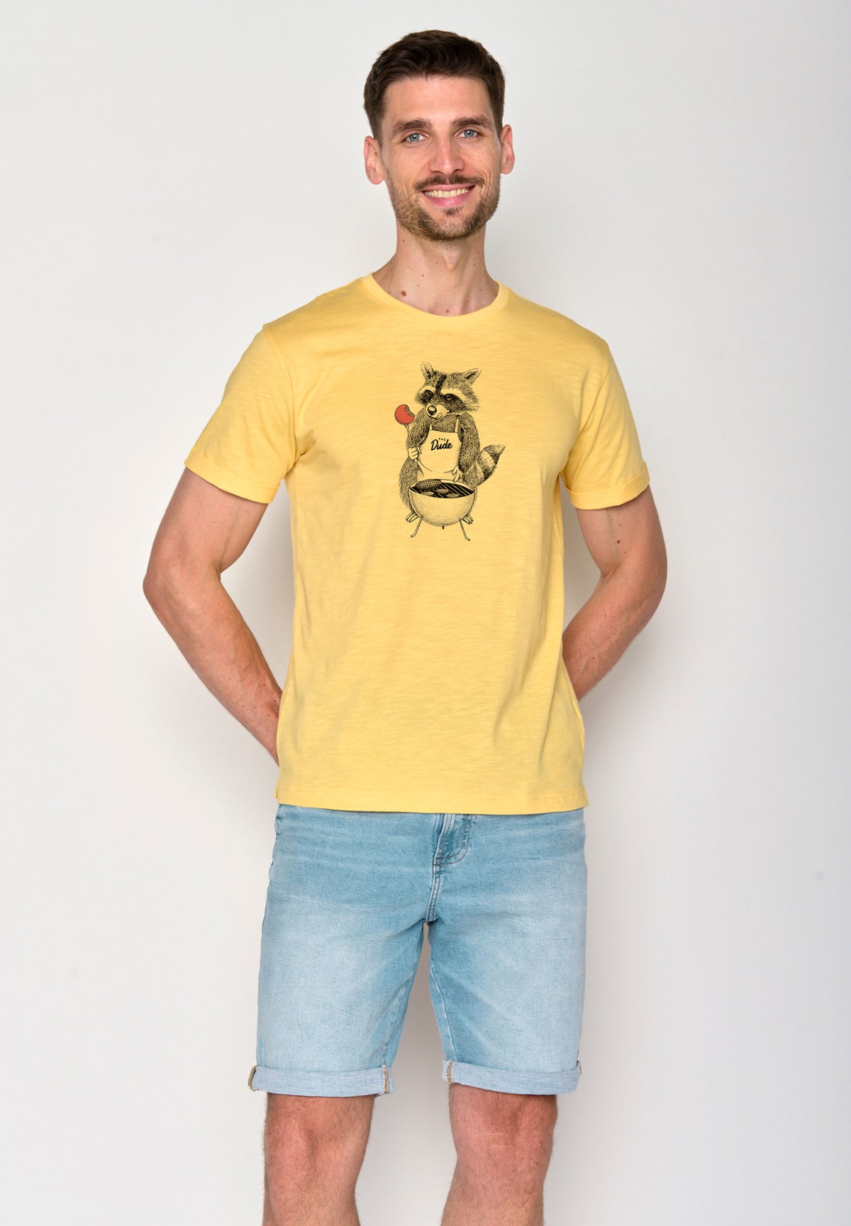 Pastel Yellow: Lässiges T-Shirt aus Bio-Baumwoll Mix für Herren [18081]