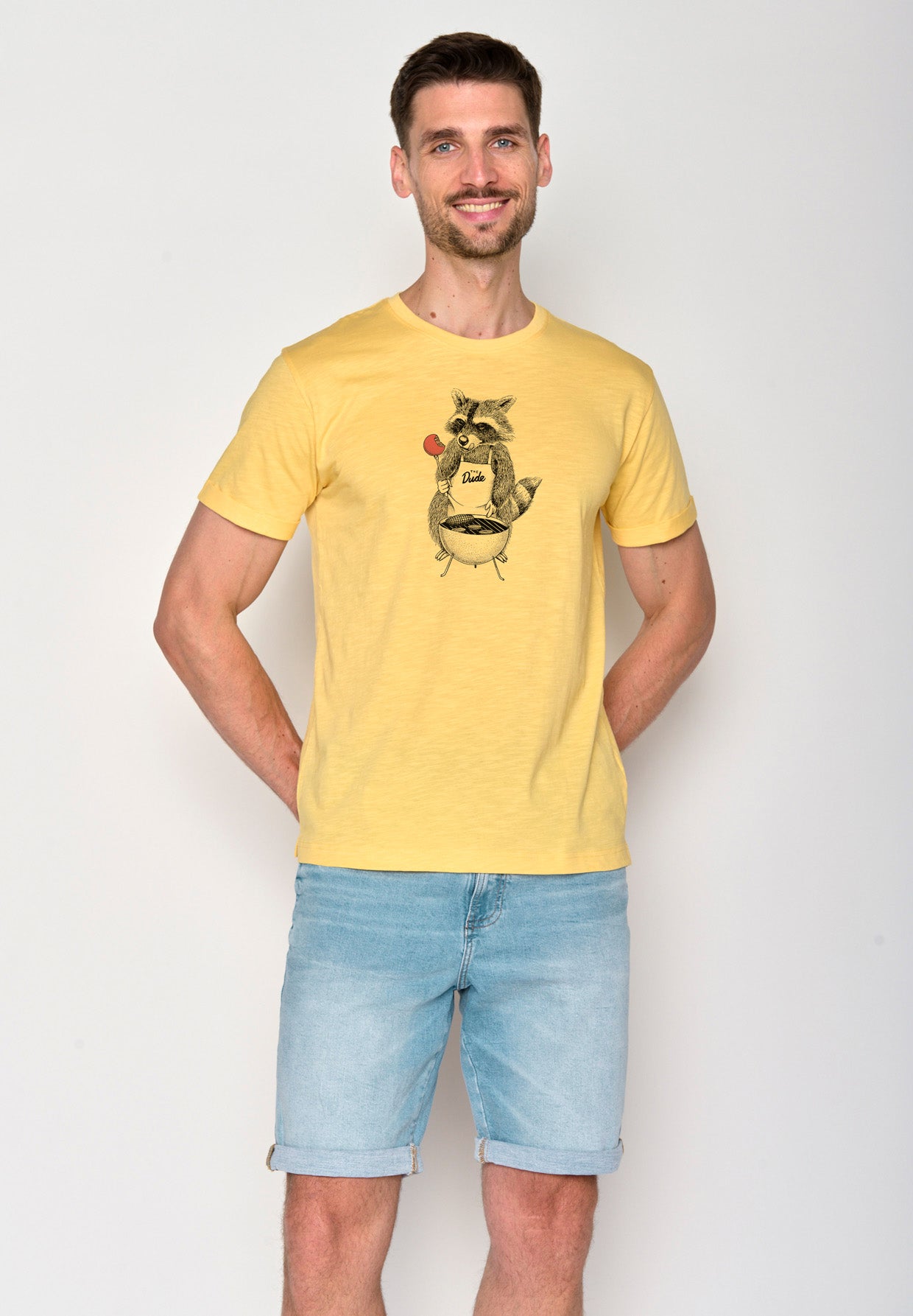 Pastel Yellow: Lässiges T-Shirt aus Bio-Baumwoll Mix für Herren [18081]