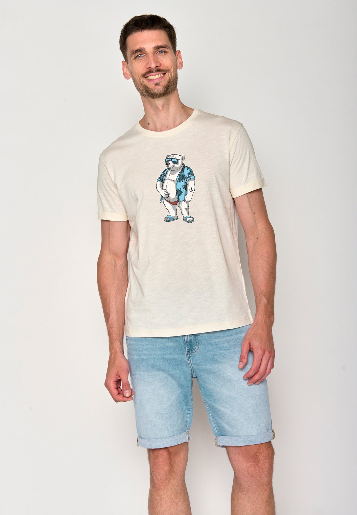 Creme White: Lässiges T-Shirt aus Bio-Baumwoll Mix für Herren [18094]