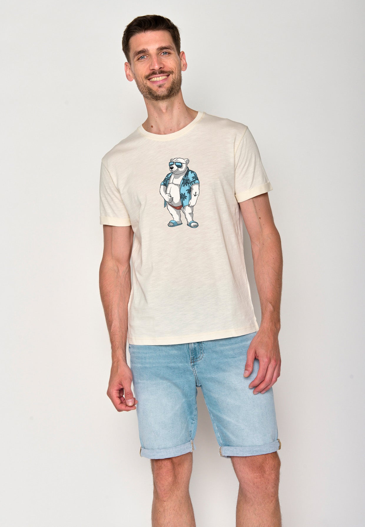 Creme White: Lässiges T-Shirt aus Bio-Baumwoll Mix für Herren [18094]