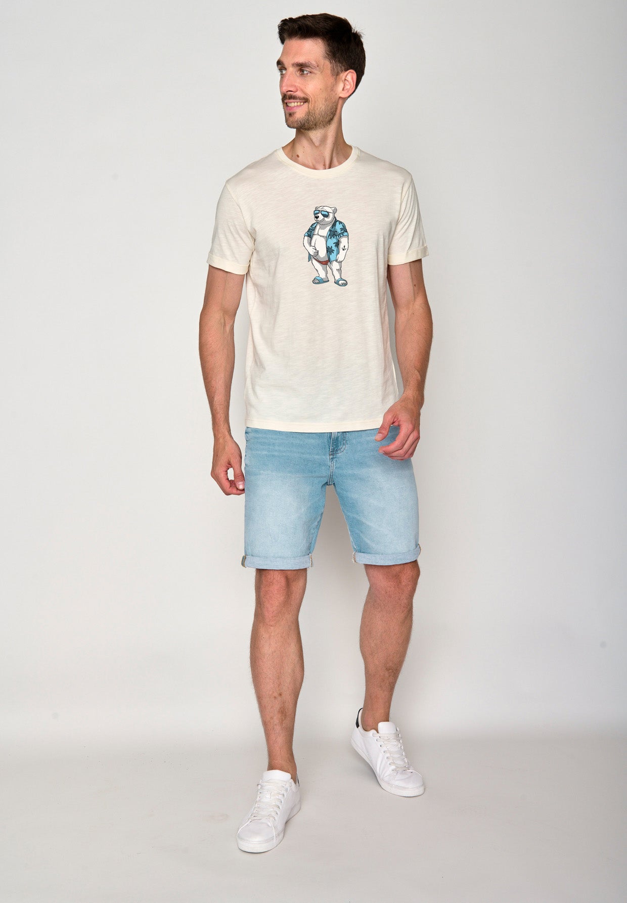 Creme White: Lässiges T-Shirt aus Bio-Baumwoll Mix für Herren [18096]