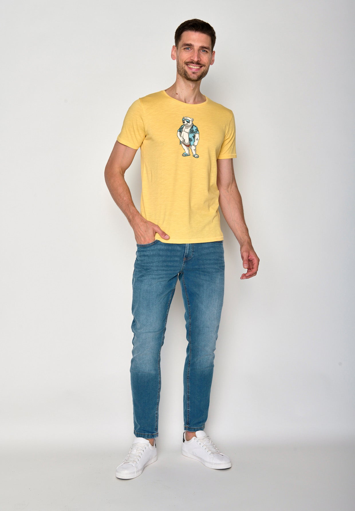 Pastel Yellow: Sportliches T-Shirt aus Bio-Baumwolle für Herren [18102]