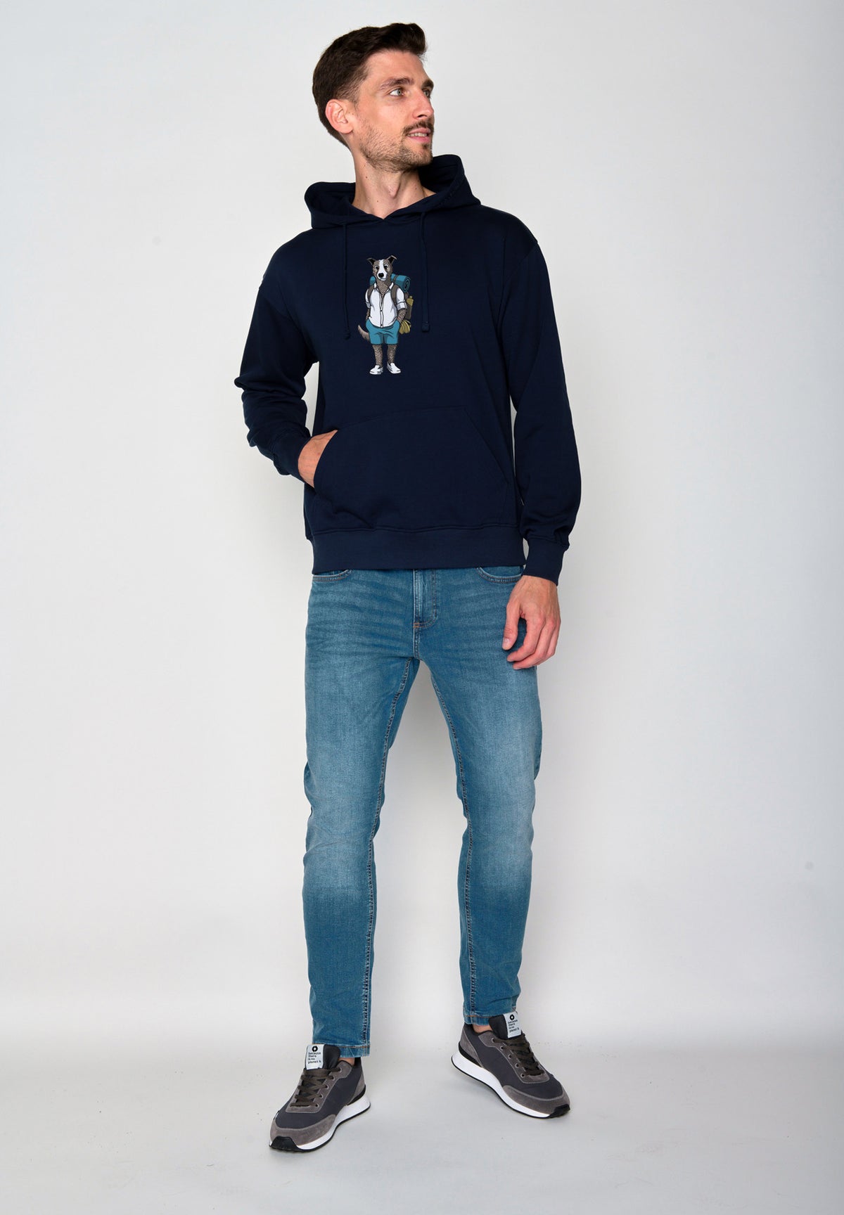 Navy: Gemütlicher Hoodie aus Bio-Baumwolle für Herren [18112]