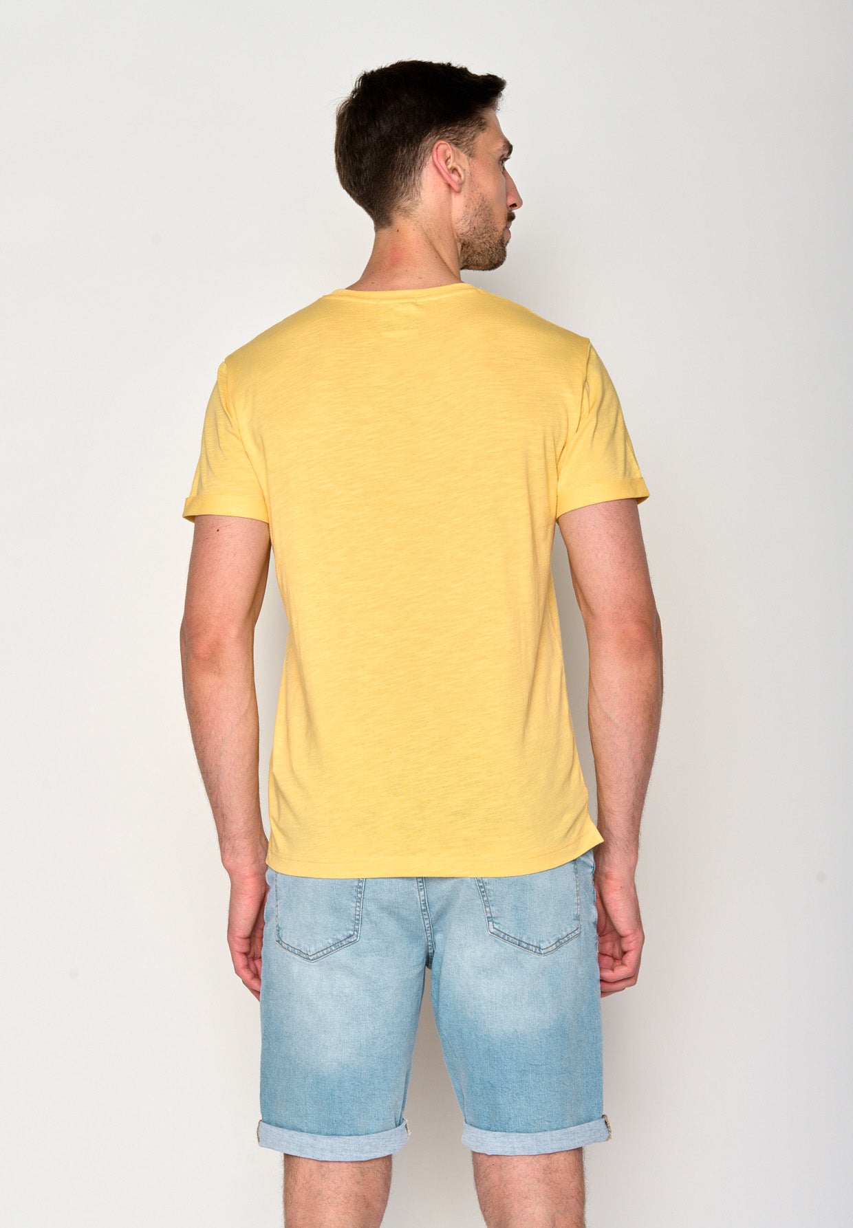 Pastel Yellow: Lässiges T-Shirt aus Bio-Baumwoll Mix für Herren [18120]