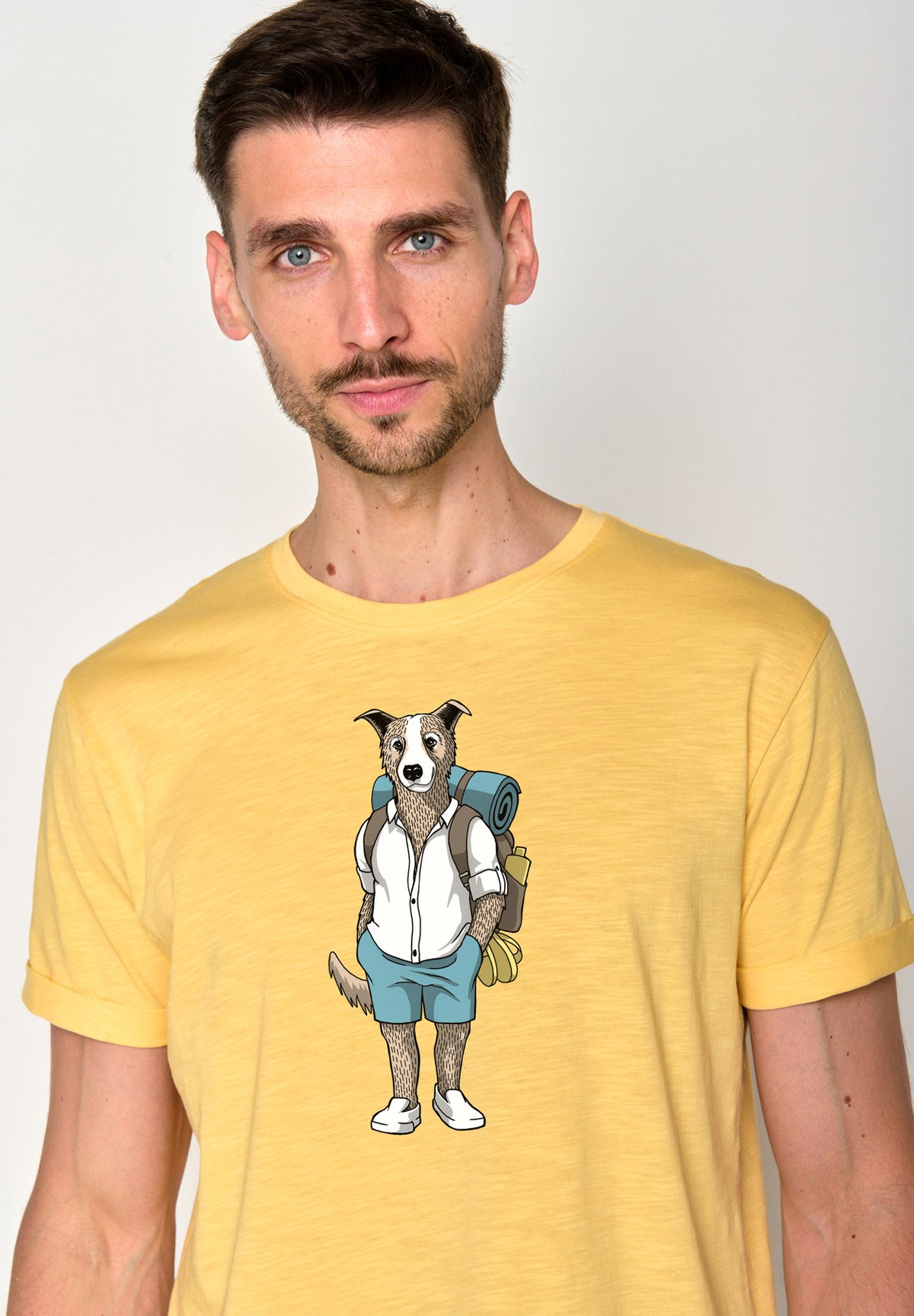 Gelb:  Lässiges T-Shirt aus Bio-Baumwoll Mix für Herren [18123]