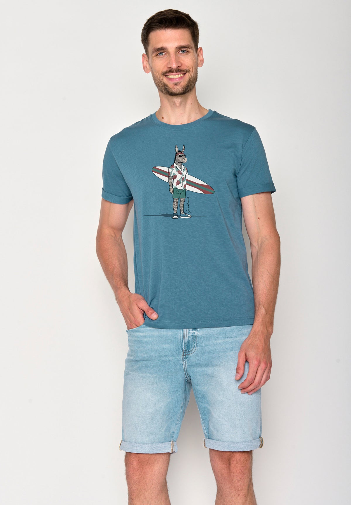 Blau:  Lässiges T-Shirt aus Bio-Baumwoll Mix für Herren [18145]