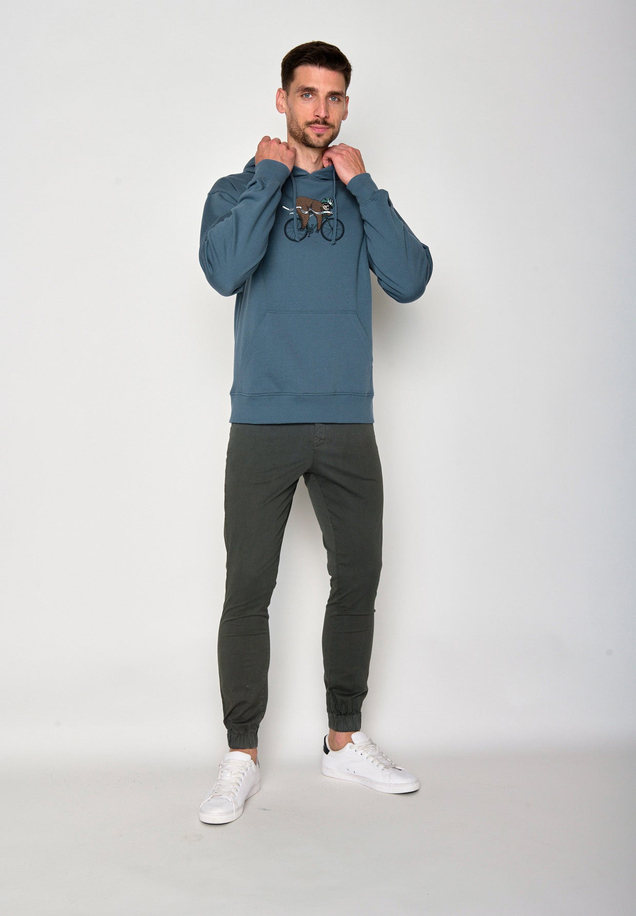 Vintage Blue: Gemütlicher Hoodie aus Bio-Baumwolle für Herren [18176]