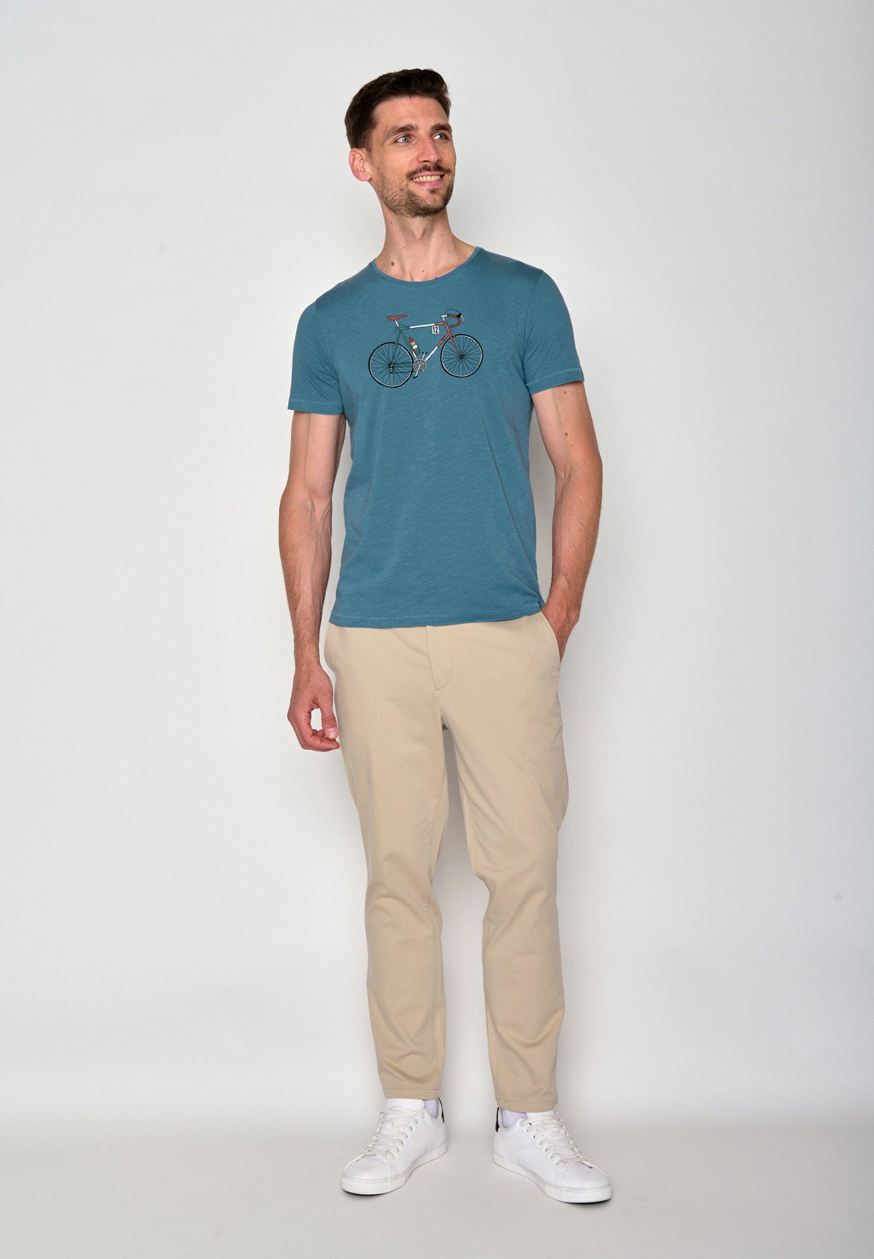 Blau:  Lässiges T-Shirt aus Bio-Baumwolle für Herren [18236]